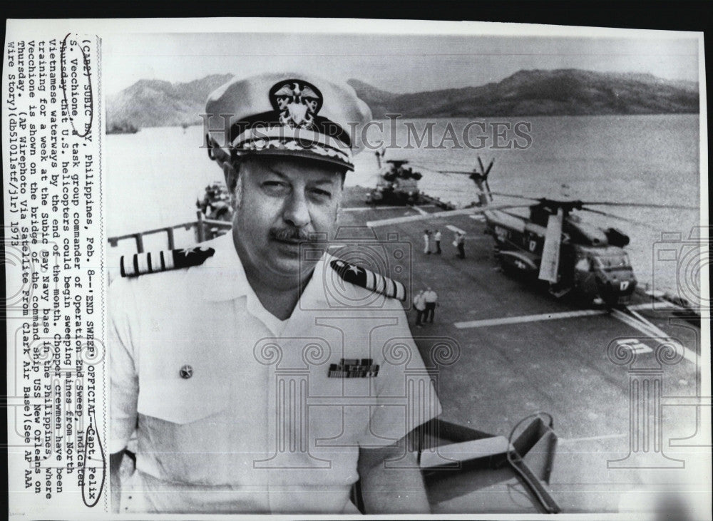 1973 Press Photo Capt. Felix Vecchione of Operation End Sweep on USS New Orleans - Historic Images