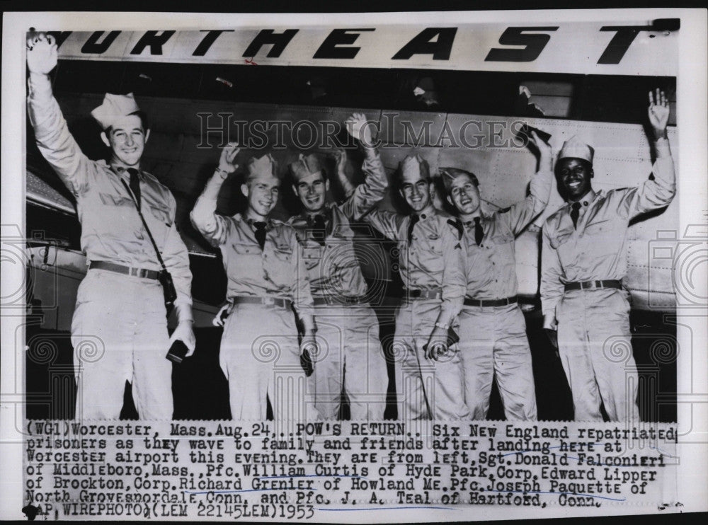 1953 Press Photo New England POWs return home,D Falconieri,W Curtis,E Lipper - Historic Images