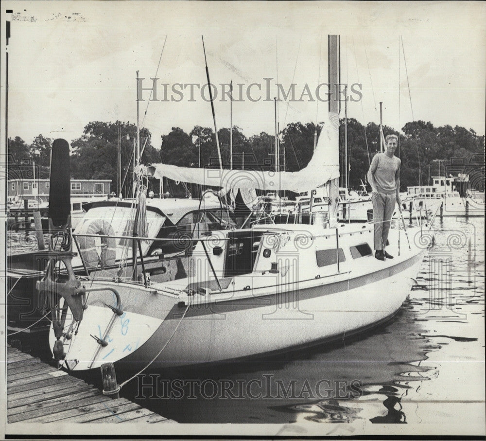 1970 Press Photo Francis Stokes on Board &quot;The Crazy Jane&quot; Before Atlantic Trip - Historic Images