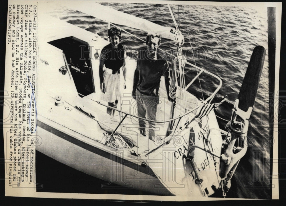1970 Press Photo  Francis Stokes and wife Nancy, solos across Atlantic. - Historic Images