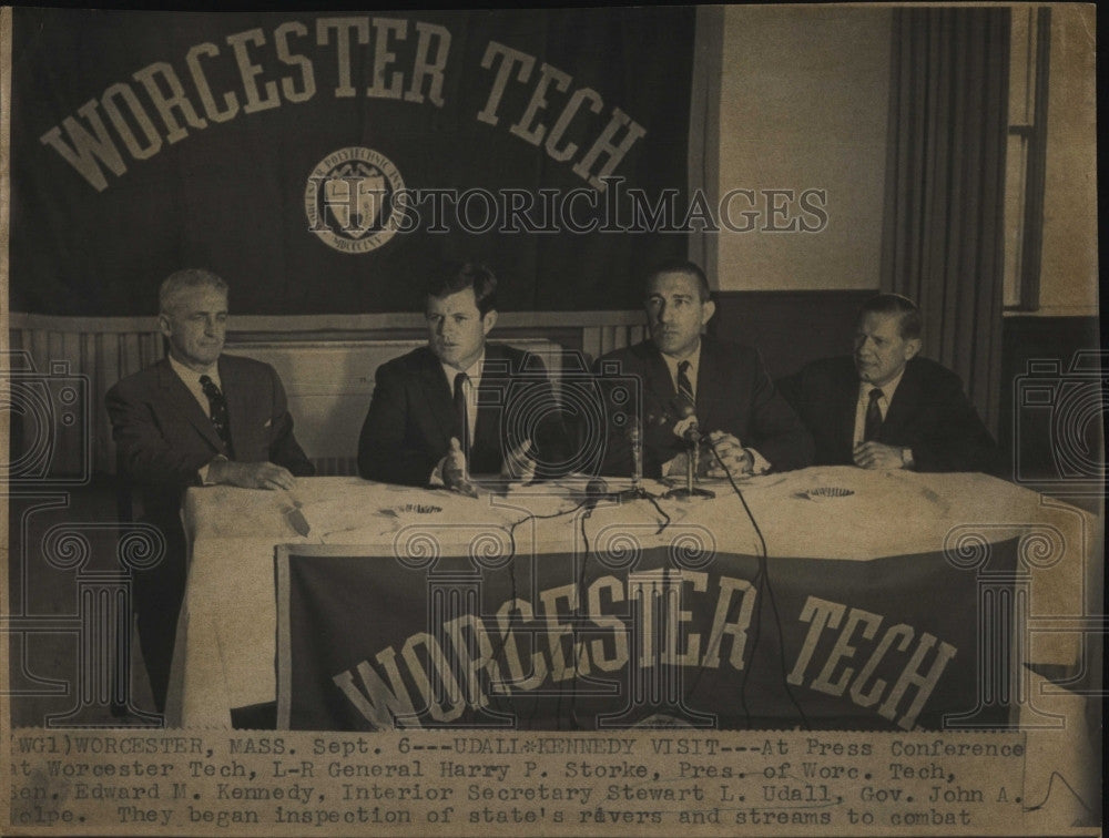 1966 Press Photo Gen. Harry Storke, Sen. Edward Kennedy, Gov. J. Volpe - Historic Images