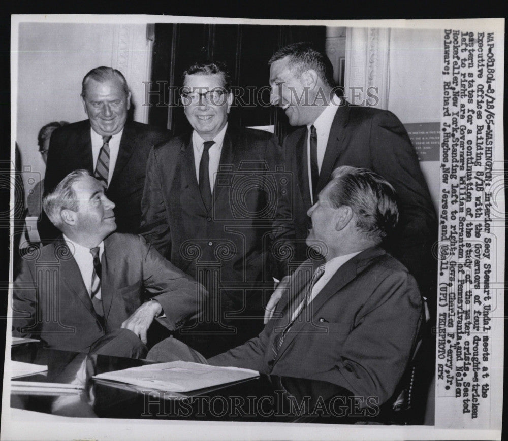 1965 Press Photo Interior Sec. Stewart Udall, Gov. W. Scranton, Gov. C. Terry - Historic Images