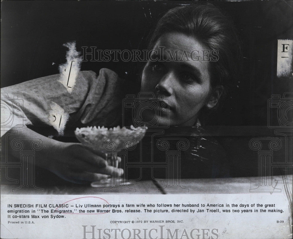 1972 Press Photo Actress Liv Ullman in &quot;The Emigrants&quot; - Historic Images