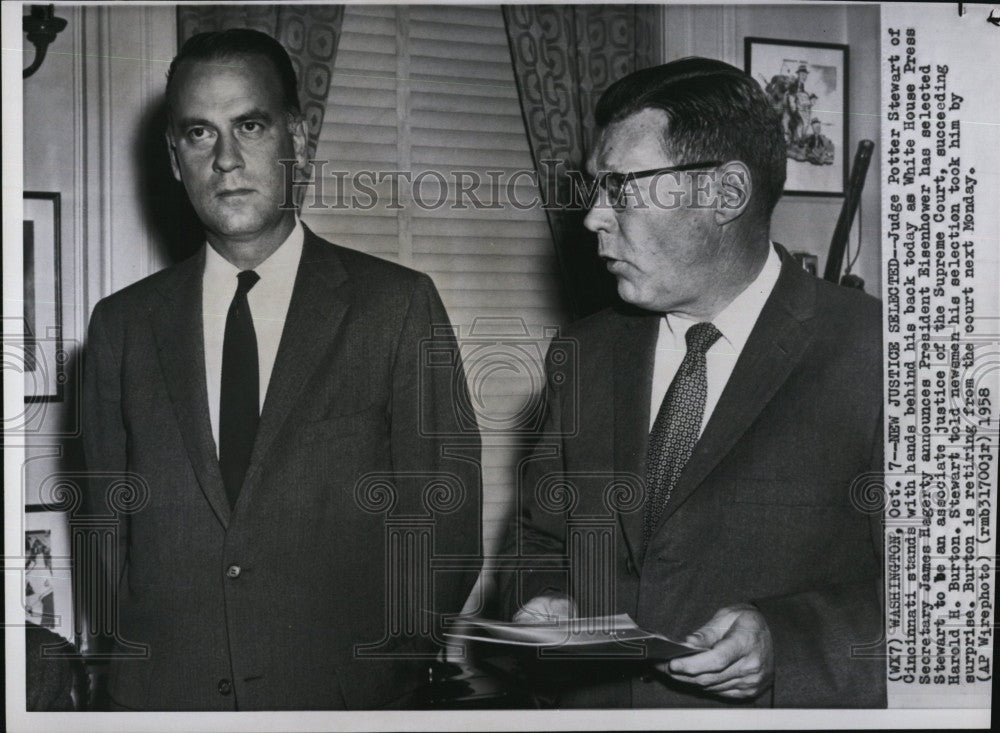 1958 Press Photo Judge Potter Stewart of Cinncinati ^ James Hagerty.press Sec - Historic Images