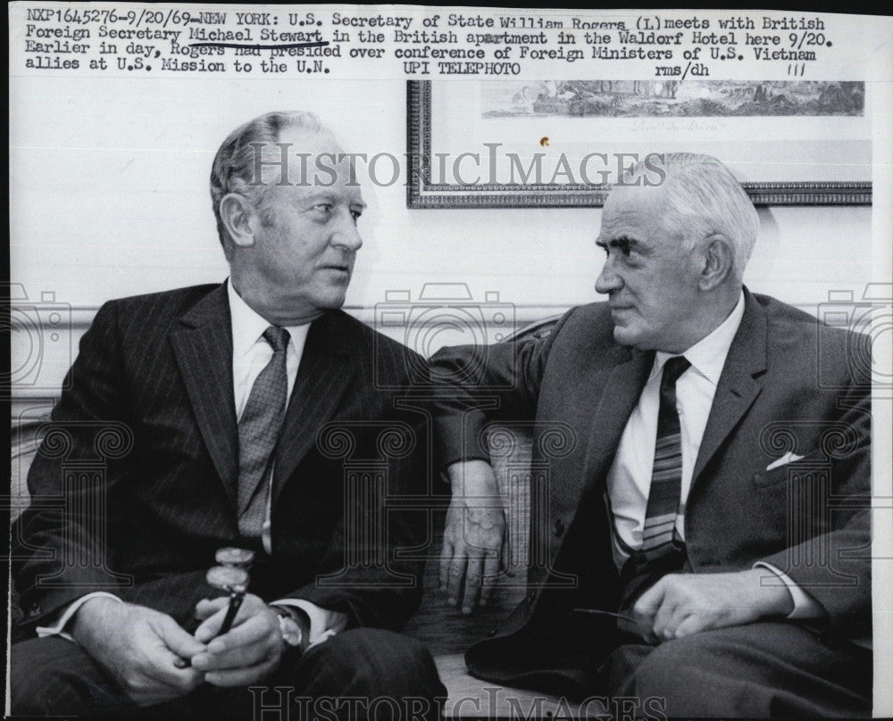 1969 Press Photo Sec. of State Wm. Rogers with UK Foreign Min. Michael Stewart - Historic Images