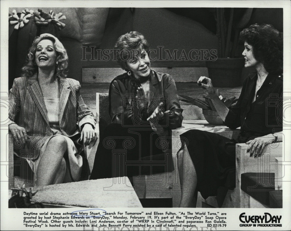 1979 Press Photo Mary Stuart, Eileen Fulton &amp; host Stephanie Edwards&#39;&quot;Ever Day&quot; - Historic Images