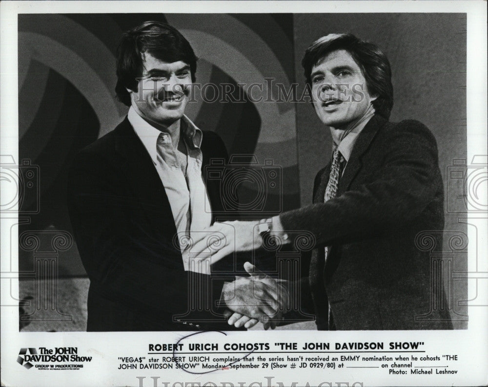 1985 Press Photo Actor Robert Urich  co hosts &quot;The John Davidson Show&quot; - Historic Images