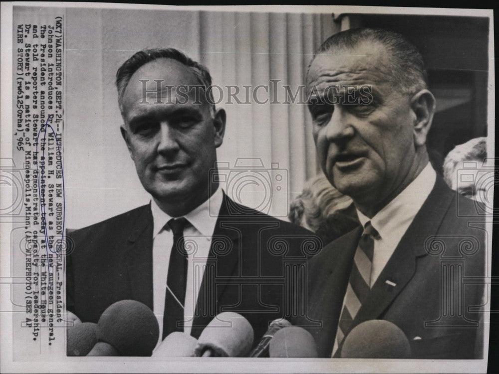 1965 Press Photo Pres. Johnson announced Dr.William H.Stewart as Surgeon General - Historic Images