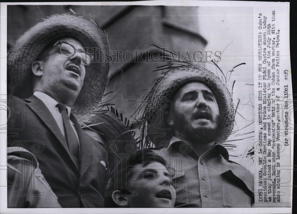 1960 Press Photo Cuban President Dorticos Prime MInister Castro Singing - Historic Images