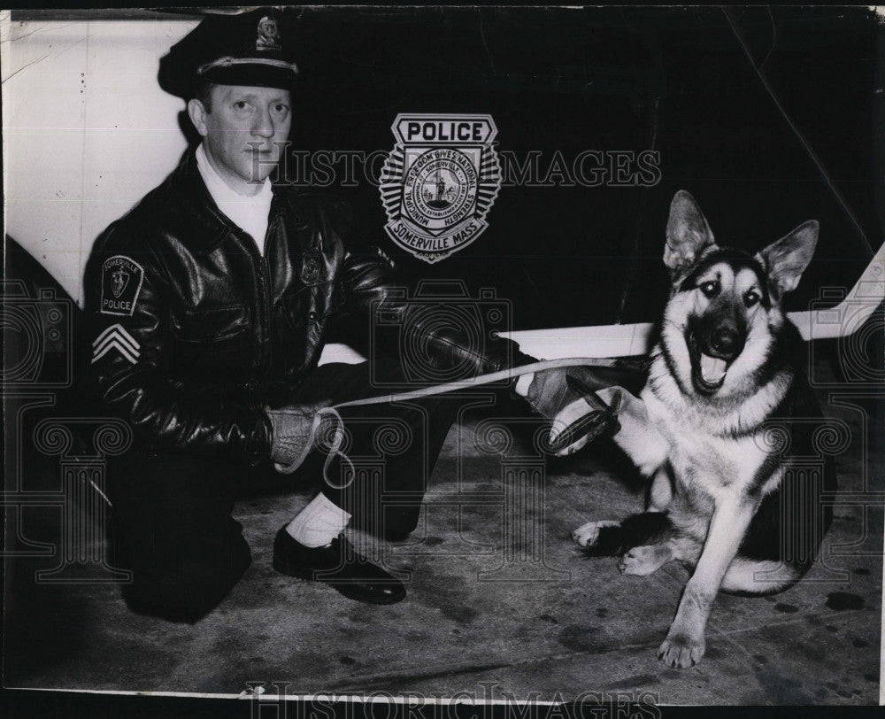 1963 Press Photo Somerville Police Sergeant James Patosky Dog Apache - Historic Images