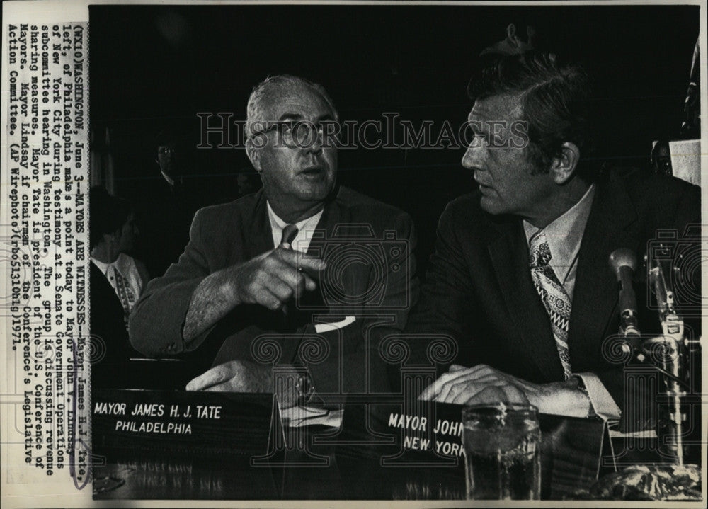 1971 Press Photo Philadelphia mayor James Tate &amp; NYC mayor J Lindsay - Historic Images