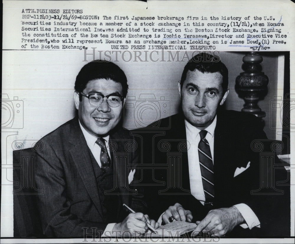 1969 Press Photo Jap brokerage firm on US sstock exchange Y Terasawa,J Dowd - Historic Images