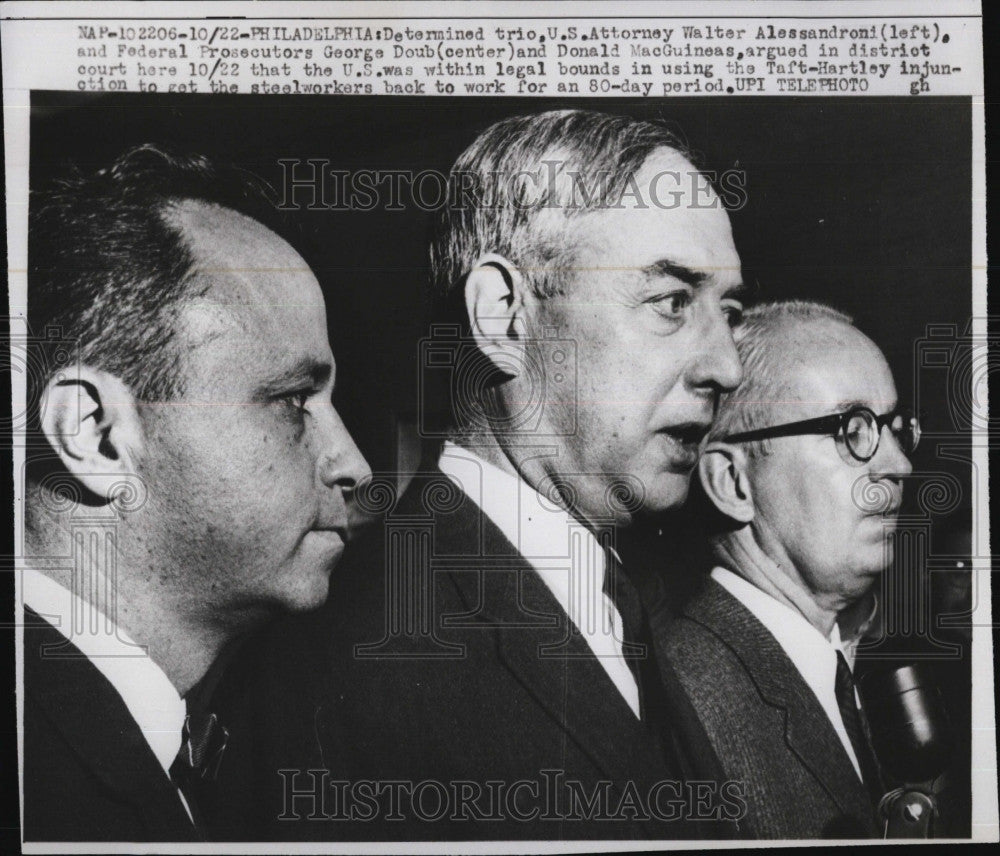 1959 Press Photo Alesandroni, Doub, MacGuineas get steelworkers back to work - Historic Images