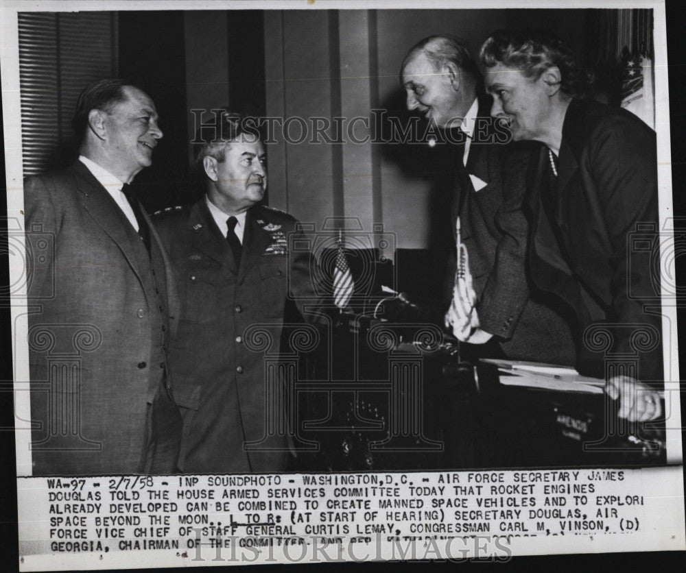 1958 Press Photo Air Force Secretary James Douglas, C. Lemay, Carl Vinson - Historic Images