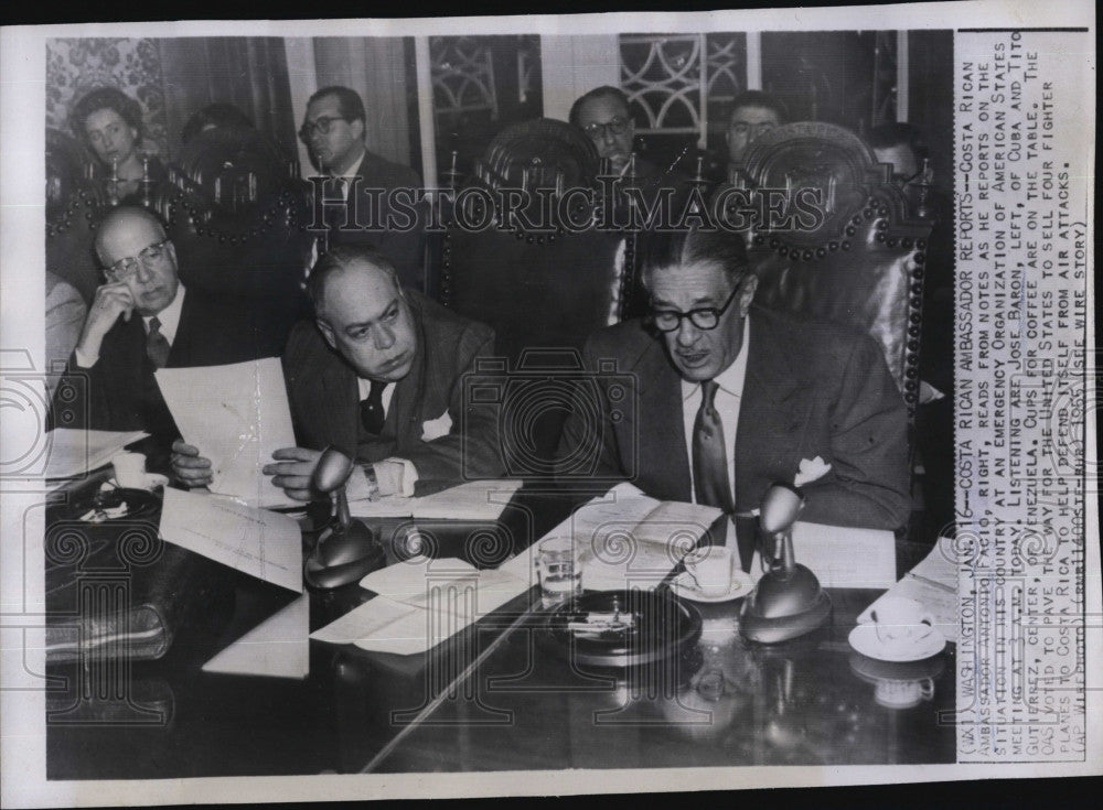 1955 Press Photo Costa Rican Amb A Facio, J Baron, cuba &amp; T Juarez Venezeuela - Historic Images