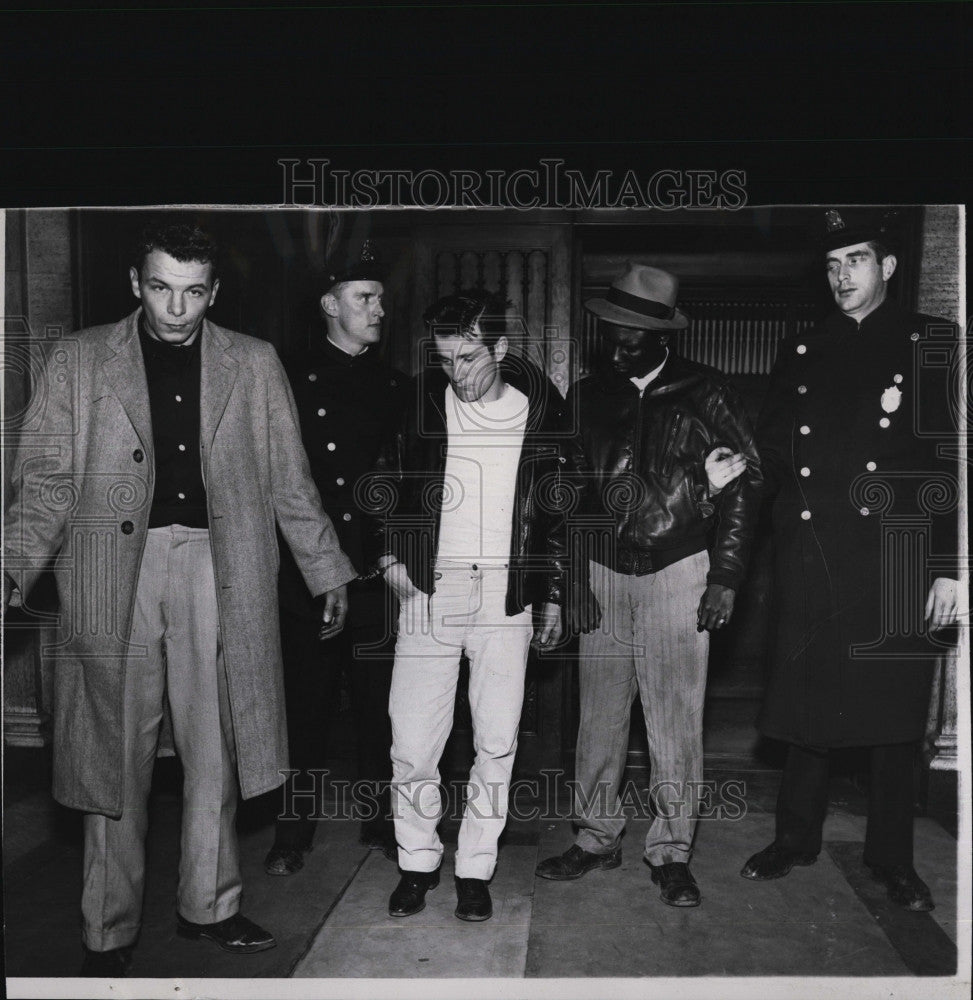 1957 Press Photo Officer R O&#39;Tool, Officer L Gebhardt &amp; Al Fagundas,Powers,Wynn - Historic Images