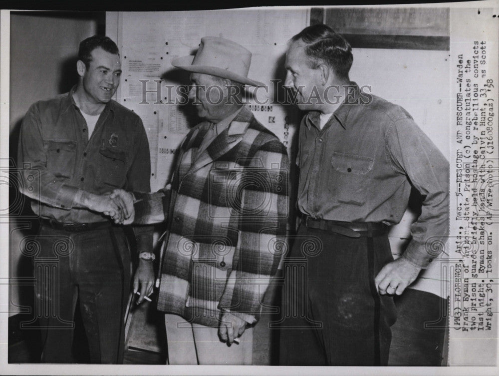 1958 Press Photo Warden F Eyman, Arizona Prison,C Hunt &amp; S Wright - Historic Images