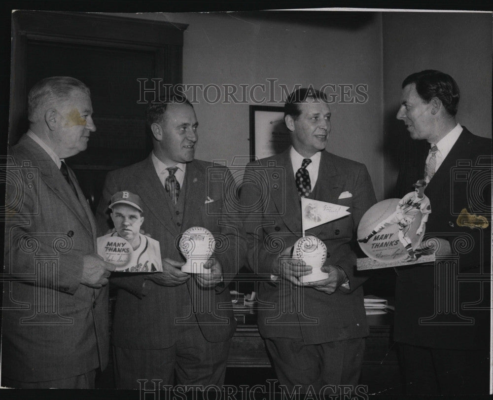 1949 Press Photo Martin Mullin, Maurice Tobin and John Quinn of the &quot;Jimmy Fund&quot; - Historic Images