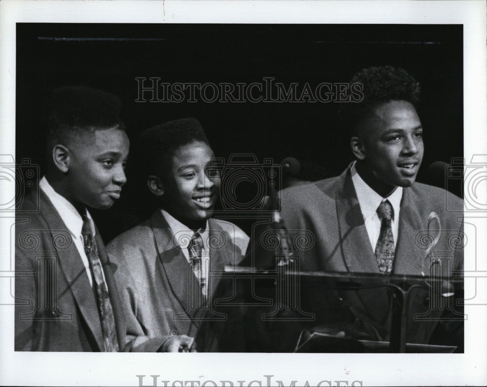 1991 Press Photo Maurice Starr, Jr., Corey Blakely, Tyrone Sutton - Historic Images