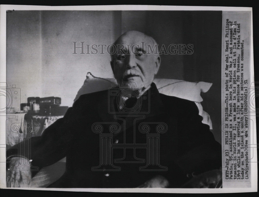 1949 Press Photo Marshal Henri Philippe Petain, French Hero in World War I - Historic Images