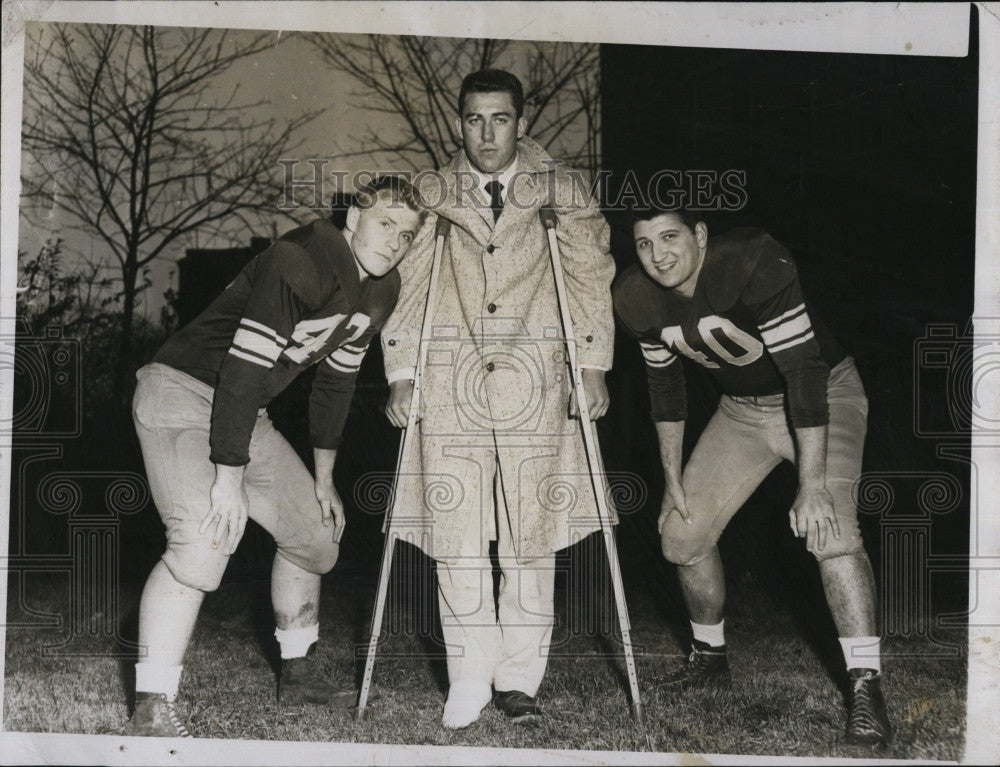 1954 Press Photo St John&#39;s Prep football, Dave Perini,T Capodilupo &amp; B Topping - Historic Images