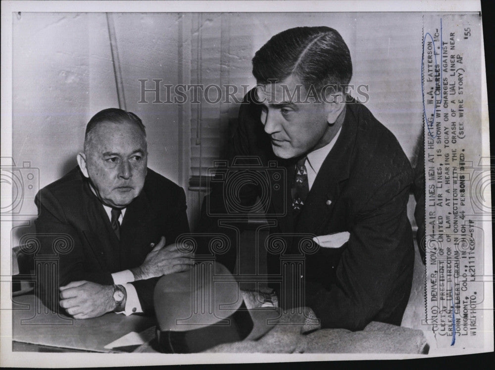 1955 Press Photo W.A. Patterson, Charles F. McErlean of United Air Lines - Historic Images