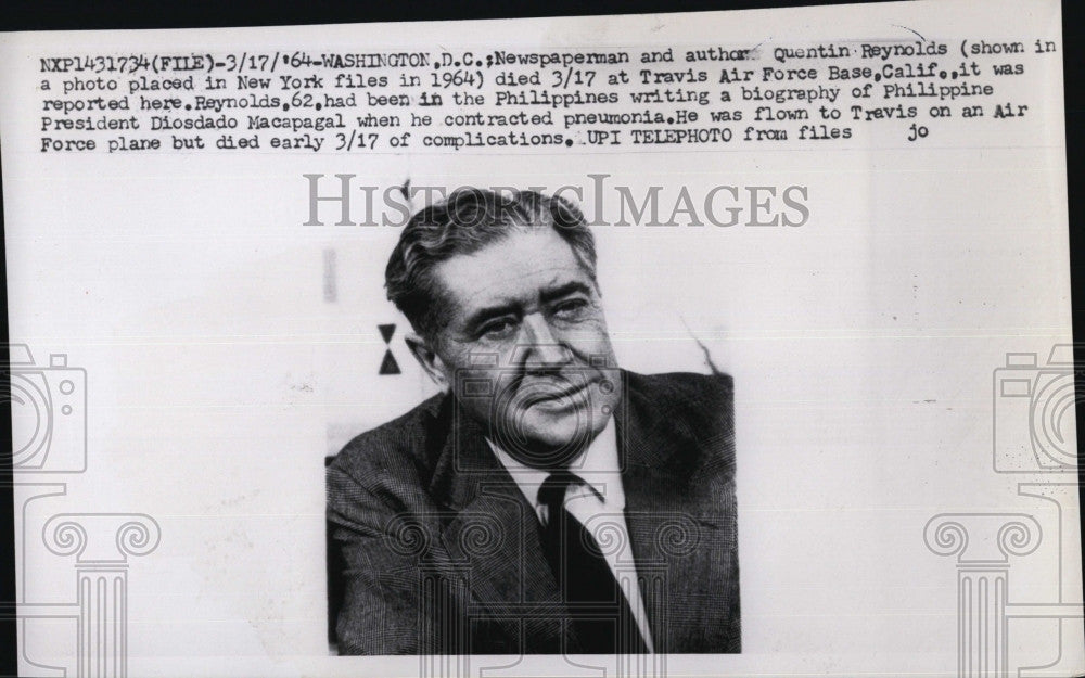 1964 Press Photo Writer / Author Quentin Reynolds - Historic Images