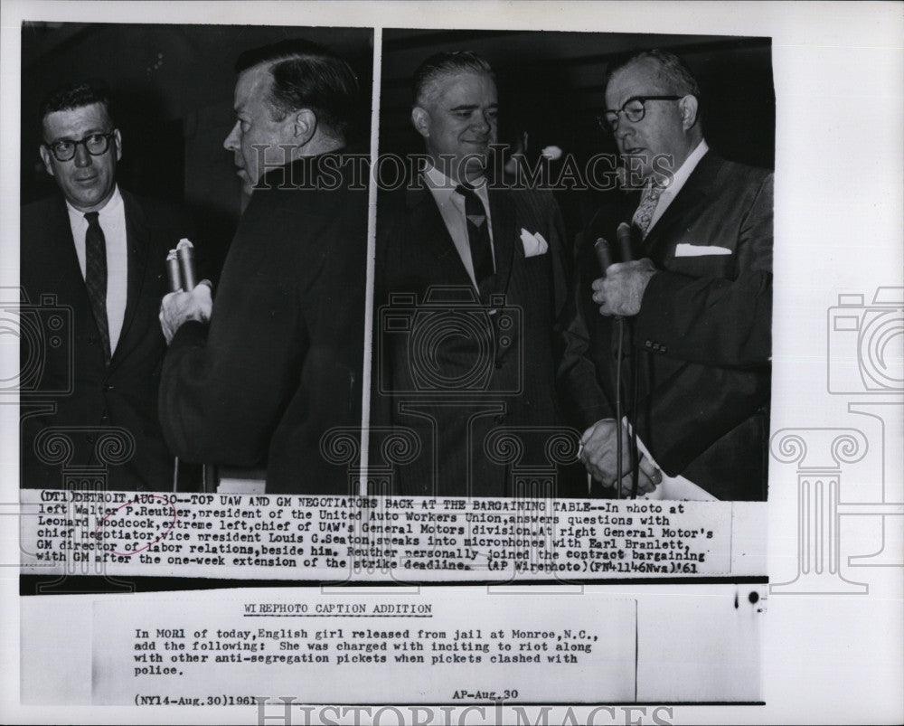 1961 Press Photo Walter Reuther, Leonard Woodcock, Louis Seaton, Earl Branlett - Historic Images