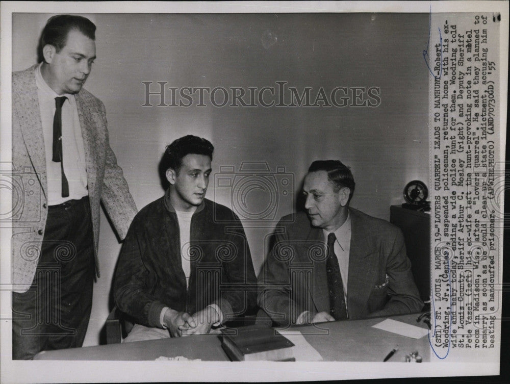 1955 Press Photo Suspended Policeman Robert Woodring, Jr., Sheriff Arthur Mosley - Historic Images