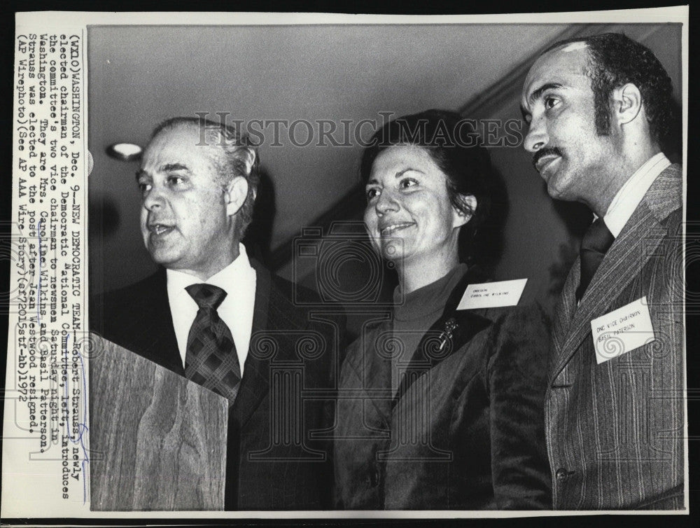 1972 Press Photo Robert Strauss, Mrs. Caroline Wilkins, Basil Patterson - Historic Images