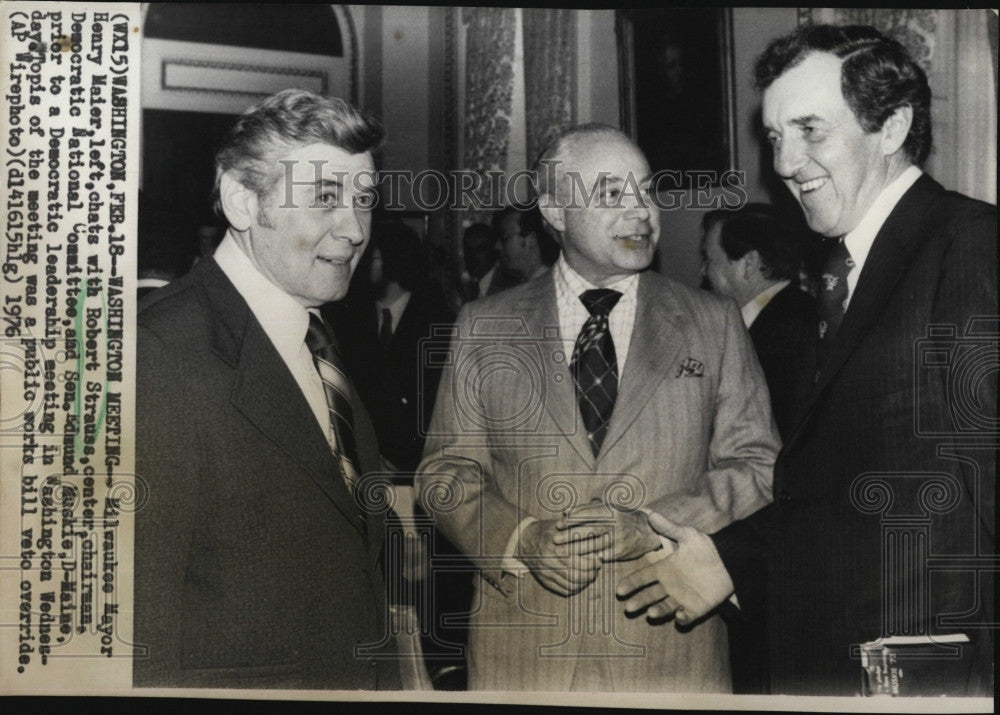 1976 Press Photo Milwaukee Mayor Henry Maier, Robert Strauss, Sen. E. Muskie - Historic Images