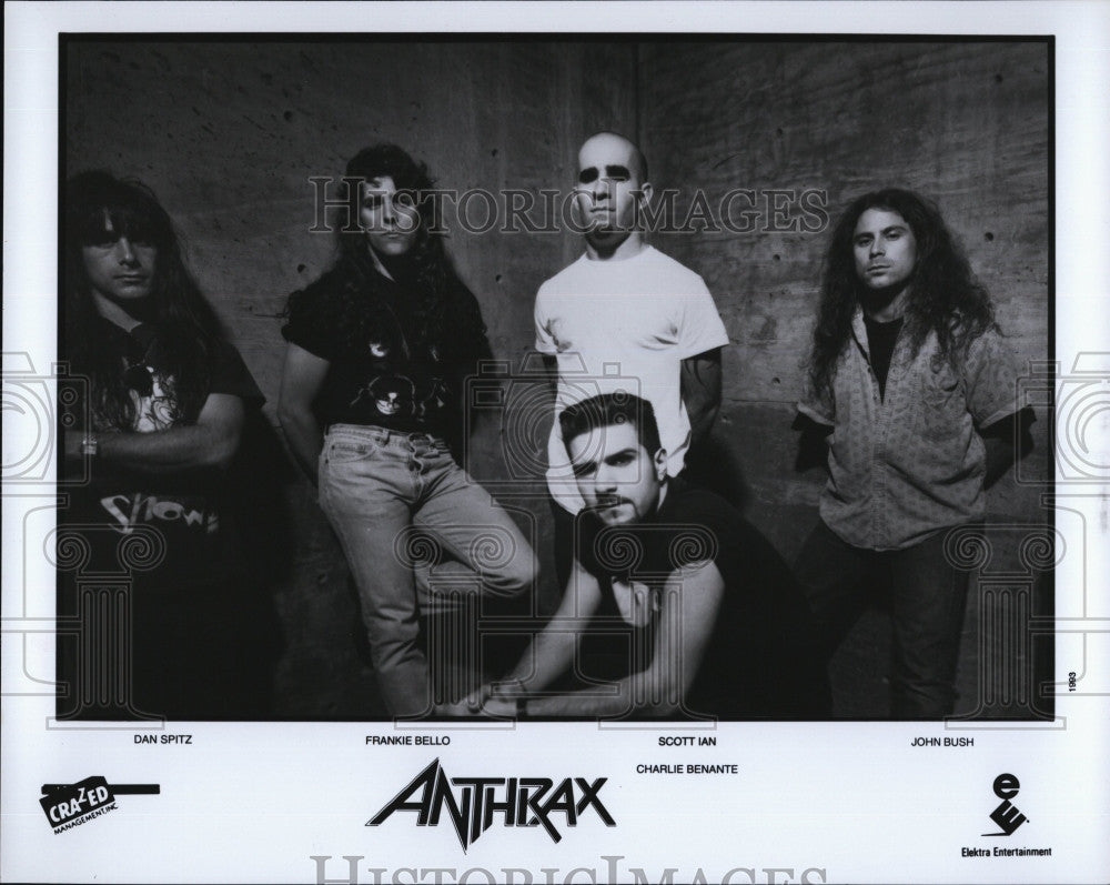 Press Photo Anthrax: D. Spitz, F. Bello, S. Ian, C. Benante, J. Bush - Historic Images