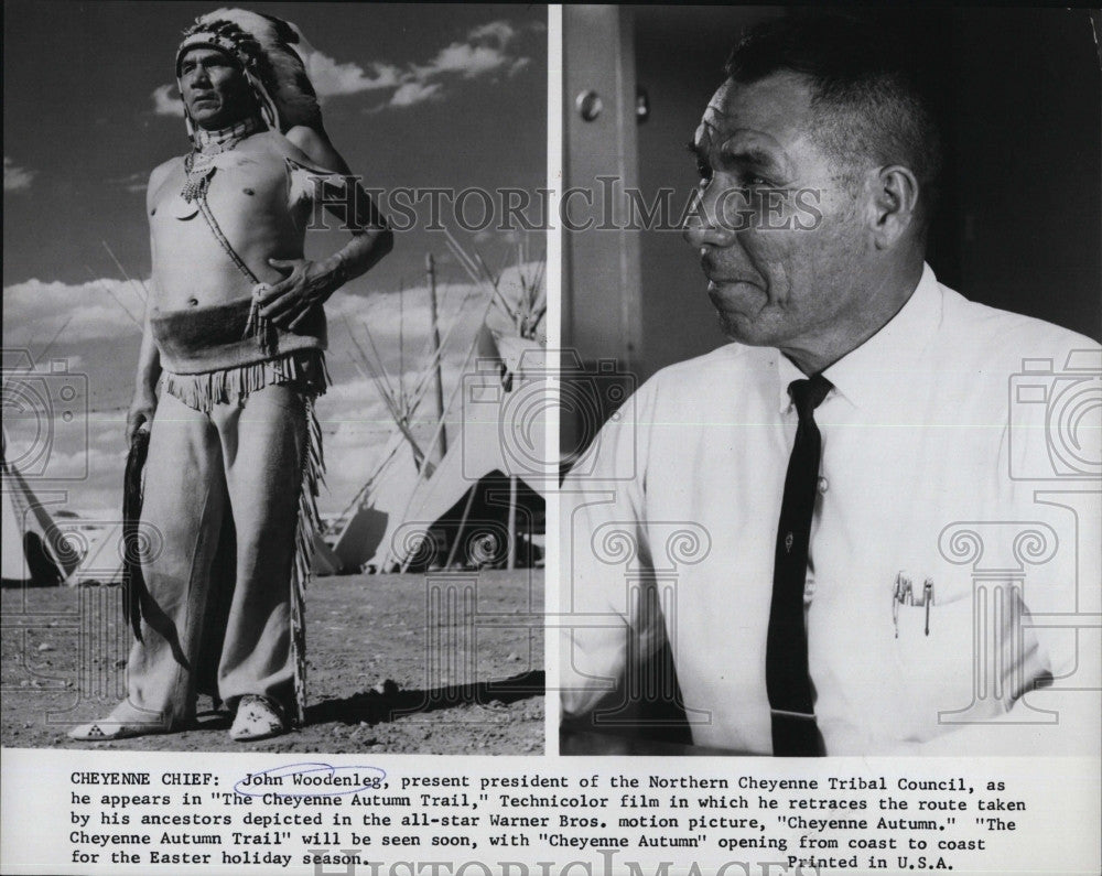 1966 Press Photo John Woodenleg, Cheyenne Tribe in &quot;The Cheyenne Autum Trail&quot; - Historic Images