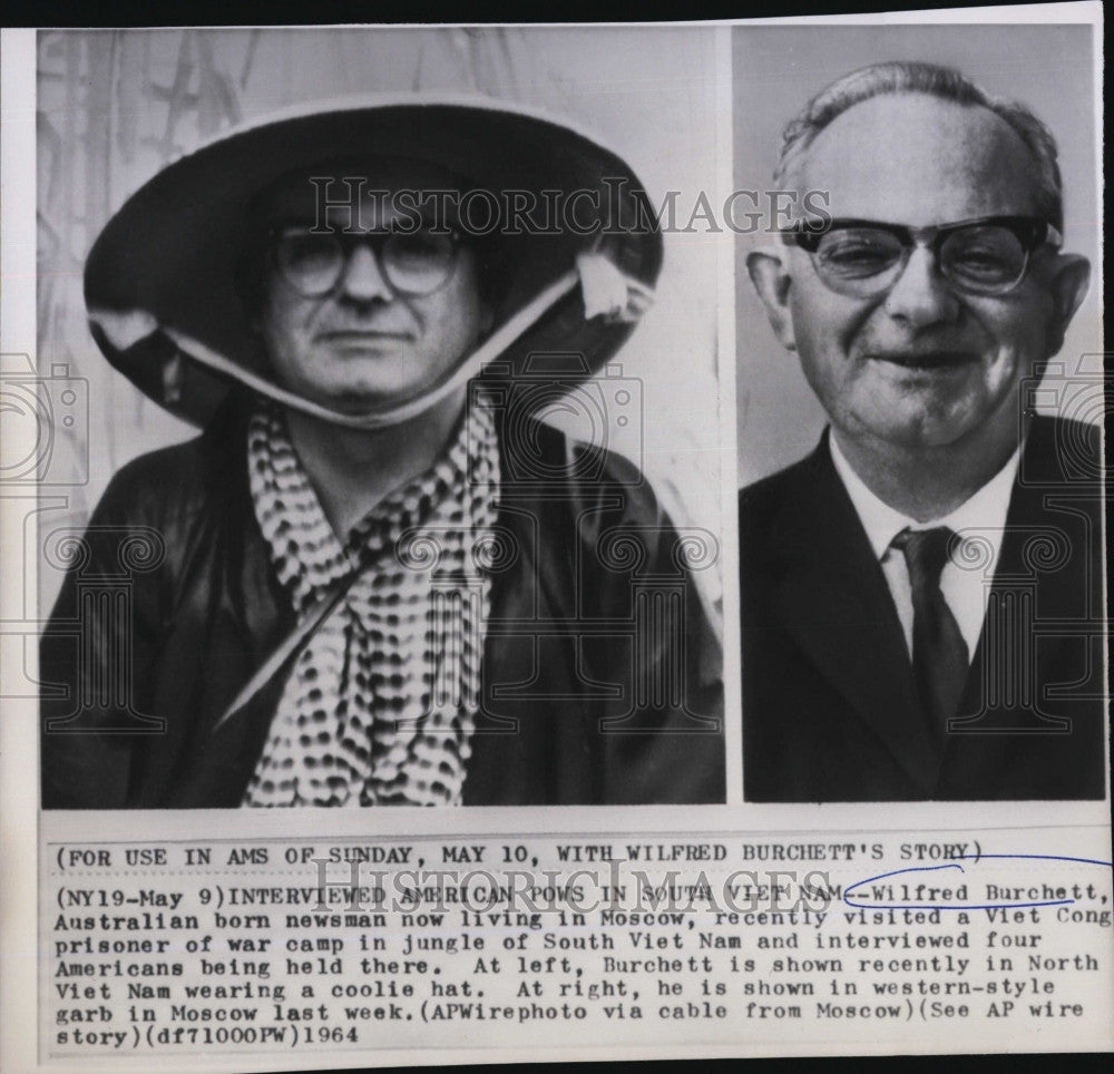 1964 Press Photo Wilfred Bruchett,Australian Newsman wearing  Vietnam Coolie hat - Historic Images