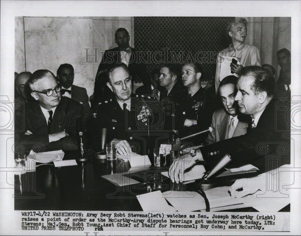 1954 Press Photo Army Sec R Stevens,Sen J McCarthy,Maj Gen R Young - Historic Images