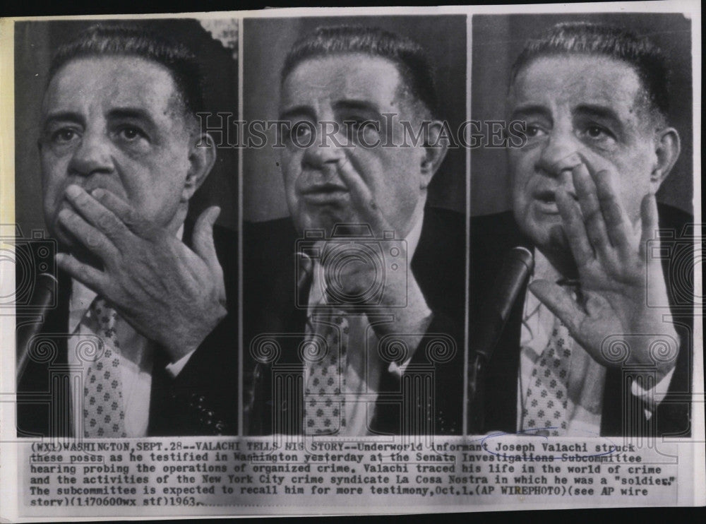 1963 Press Photo Underworld informant Joseph Valachi at Senate Investigation - Historic Images