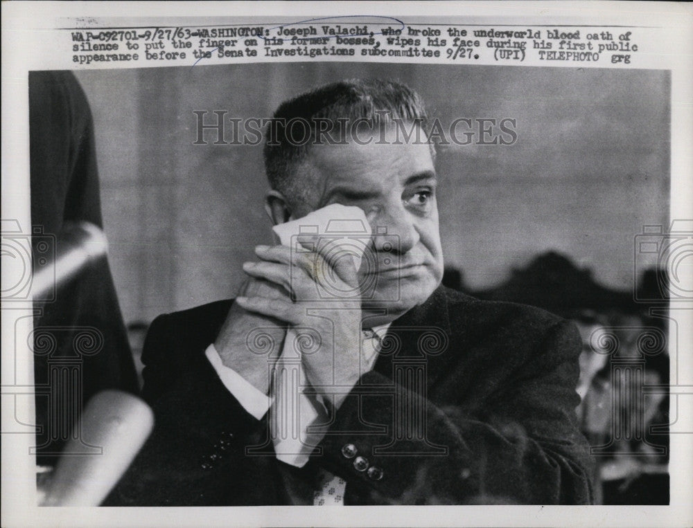 1963 Press Photo Underworld informant Joseph Valachi at Senate Investigation - Historic Images