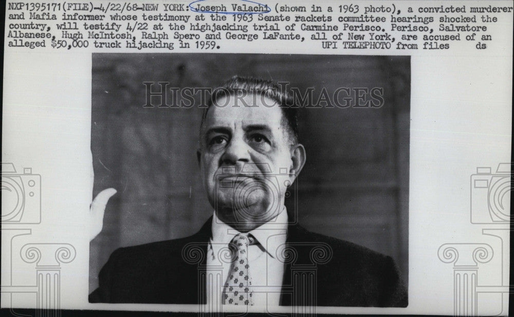 1968 Press Photo Underworld informant Joseph Valachi at Senate Investigation - Historic Images