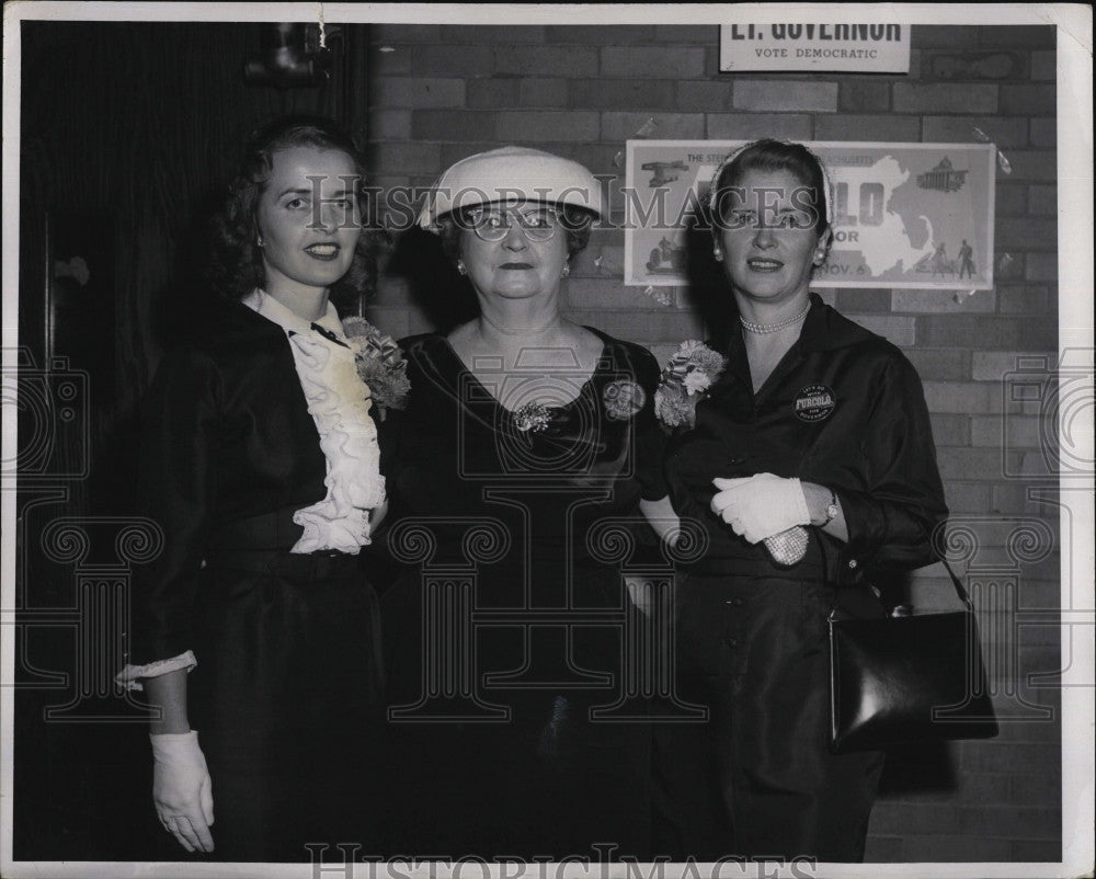 1956 Press Photo Kay Furcolo Emily McCormack Julia Suprenard Longfellow School - Historic Images