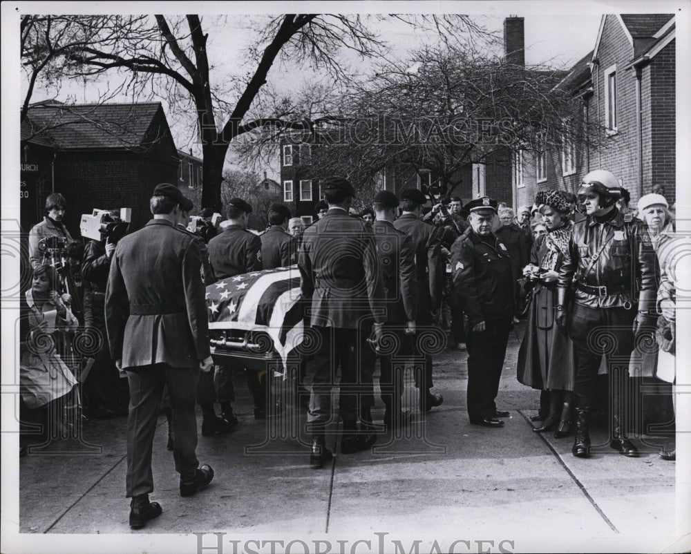 Press Photo Flag Draped Coffin Speaker McCormack Boston Funeral Mass - Historic Images