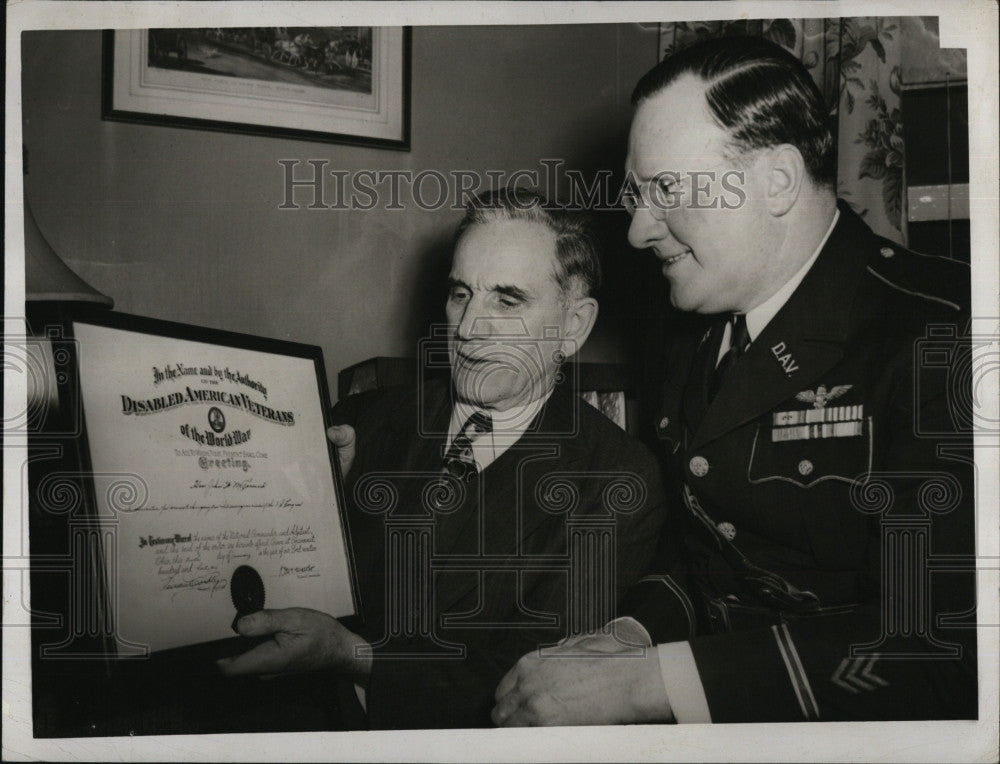 1946 Press Photo Congressman McCormack Receives Certificate Cmdr. Francis Roche - Historic Images