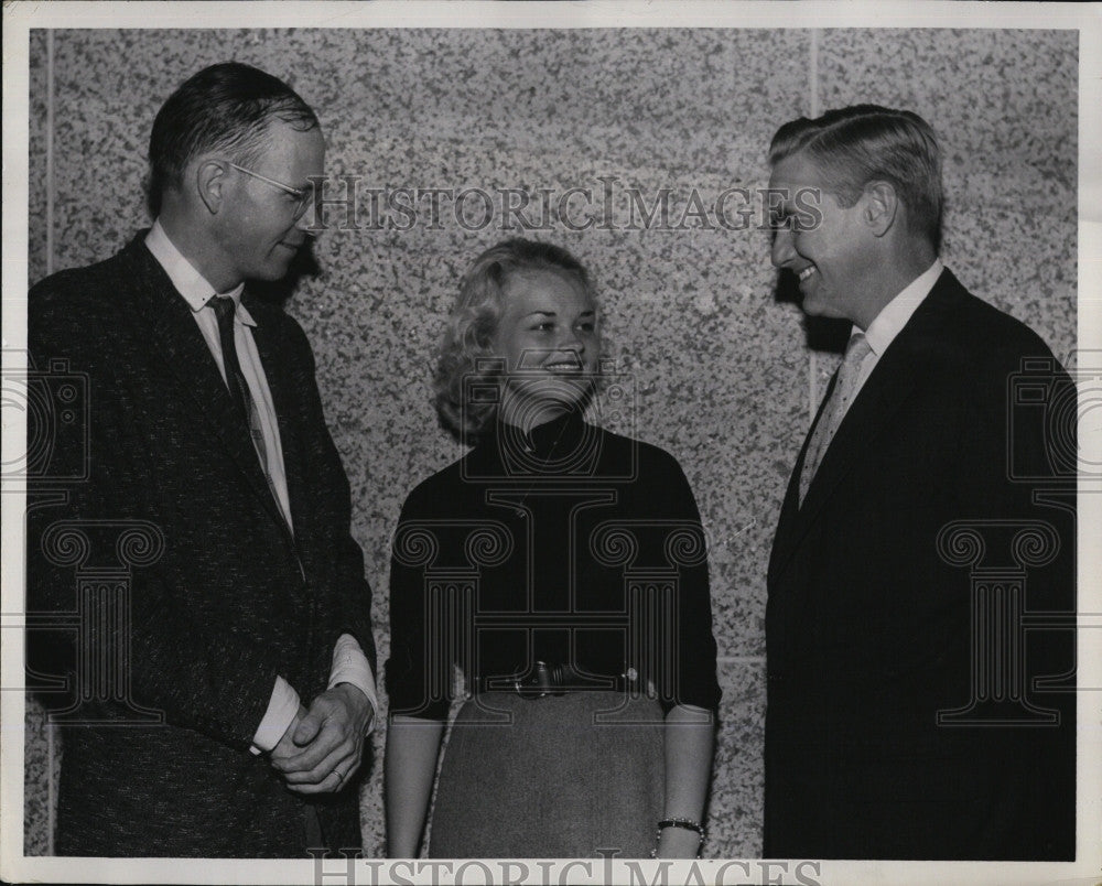 1958 Press Photo Attorney General Edward J. McCormack Janice Farrell Prof. Georg - Historic Images