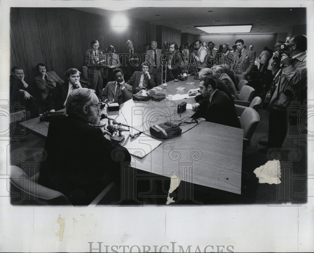 1974 Press Photo Prof. James A. Fay Explains Desire to Fire Edward J. KIng - Historic Images