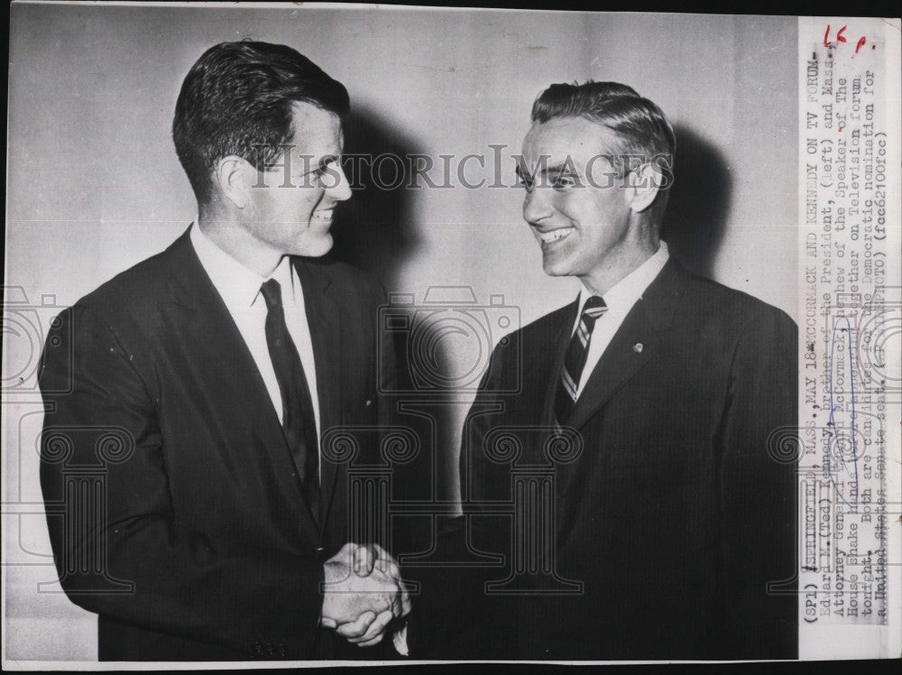 1962 Press Photo Edward Kennedy and Mass. Atty. Gen. Ed McCormack on TV Forum - Historic Images