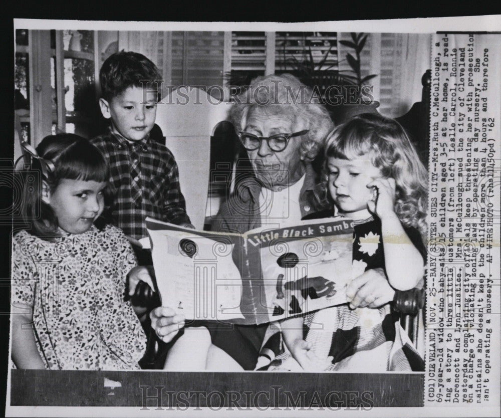 1962 Press Photo Ruth McCullough, 69 Year Old Babysitter Sues City of Cleveland - Historic Images