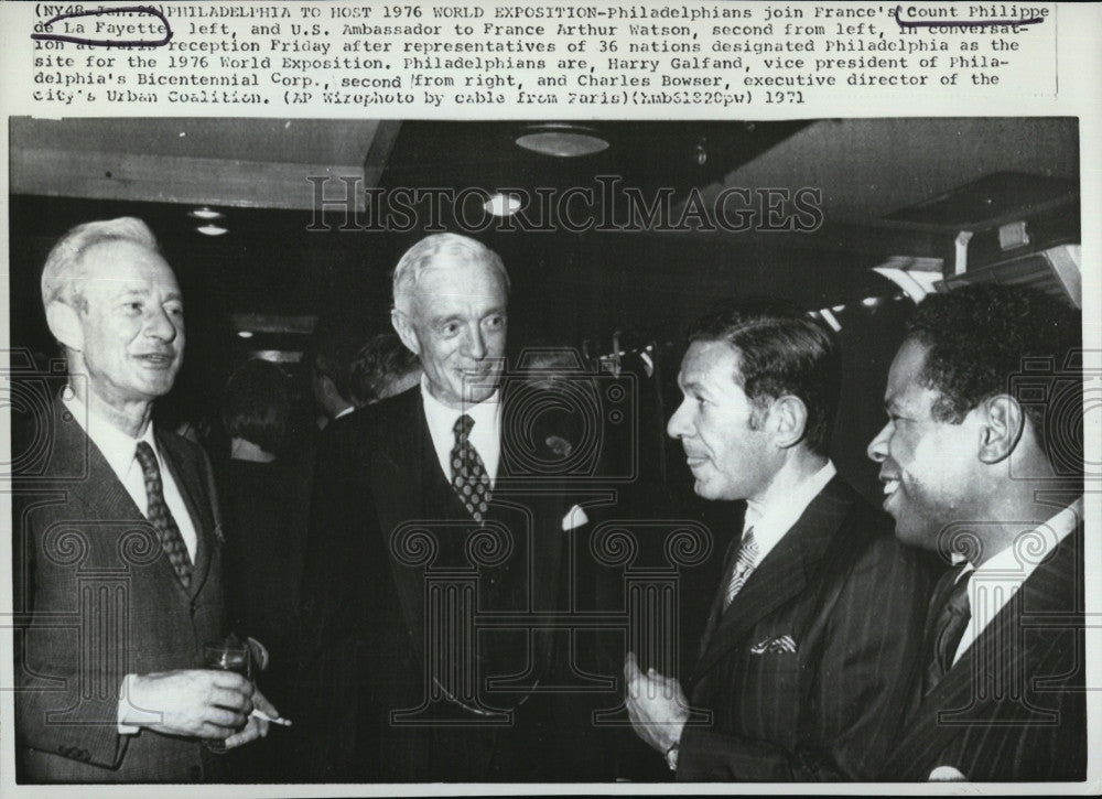 1971 Press Photo Count Philippe de La Fayette, Arthur Watson at Paris Reception - Historic Images