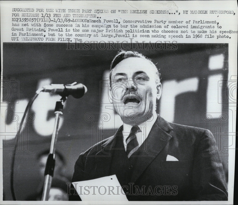 1969 Press Photo Enoch Powell Conservative British Parliament Speech London - Historic Images