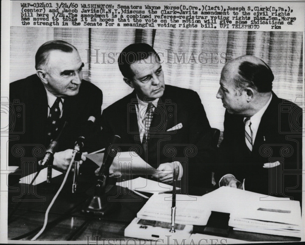 1960 Press Photo Senators Wayne Morse, Joseph S. Clark, Jacob Javits - Historic Images