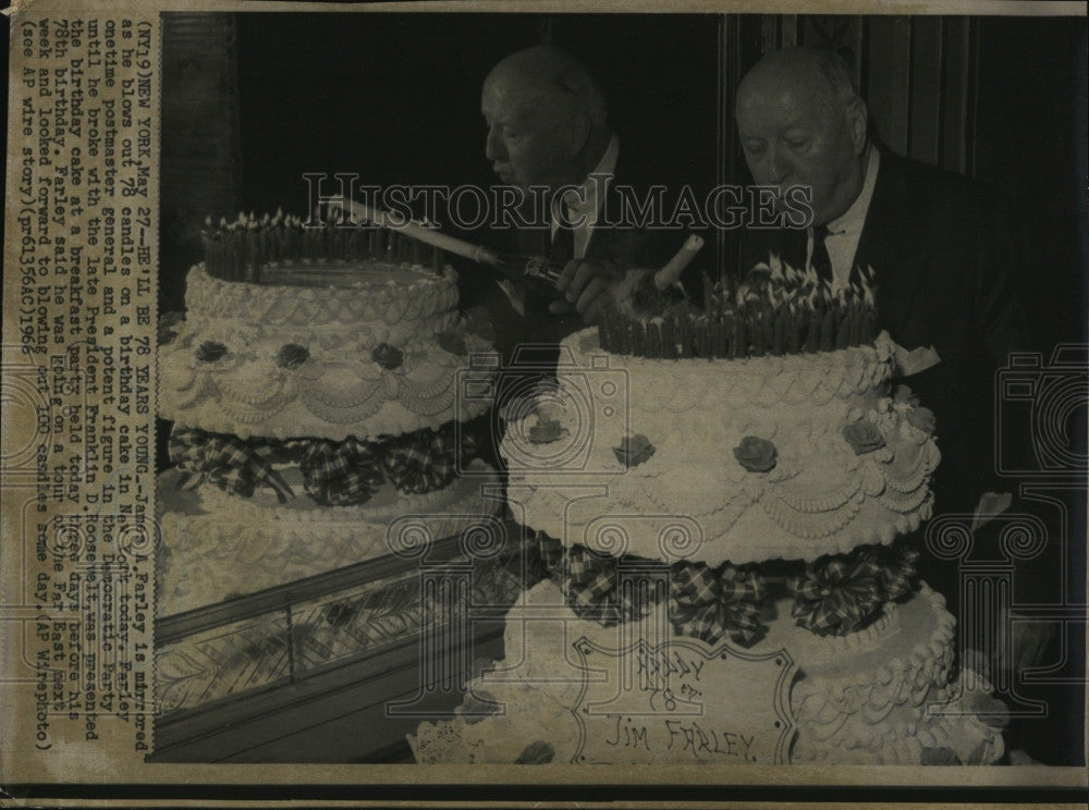 1966 Press Photo James A. Farley, Former Postmaster General 78th Birthday Cake - Historic Images