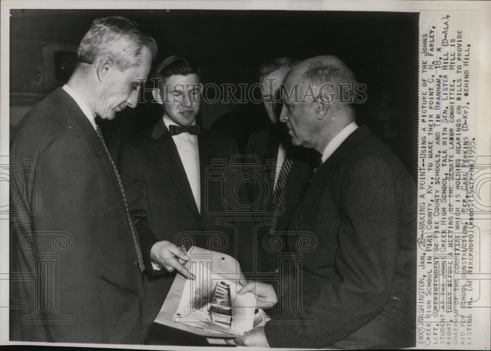 1955 Press Photo C. H. Farley, Tim Branham, Sen. Lister Hill, Rep. Carl Perkins - Historic Images